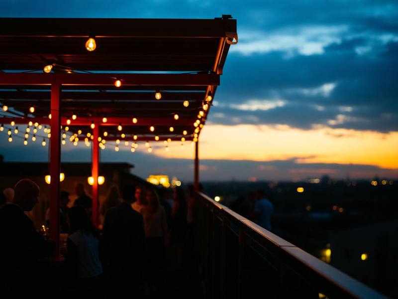 A rooftop gathering at golden hour